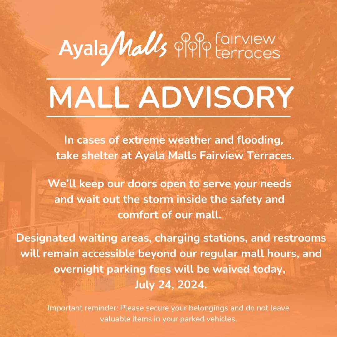 ilyxuthe8's tweet photo. FOR TEMPORARY SHELTER BECAUSE OF #CarinaPH, some malls offered temporary shelters! Overnight parking fees are waived, and they offer charging stations. 🚨

AYALA MALLS FAIRVIEW TERRACES 
VISTAMALL
GALLERIA SOUTH
SM NORTH EDSA
LUCKYCHINATOWN https://t.co/aAyL1uOtWk