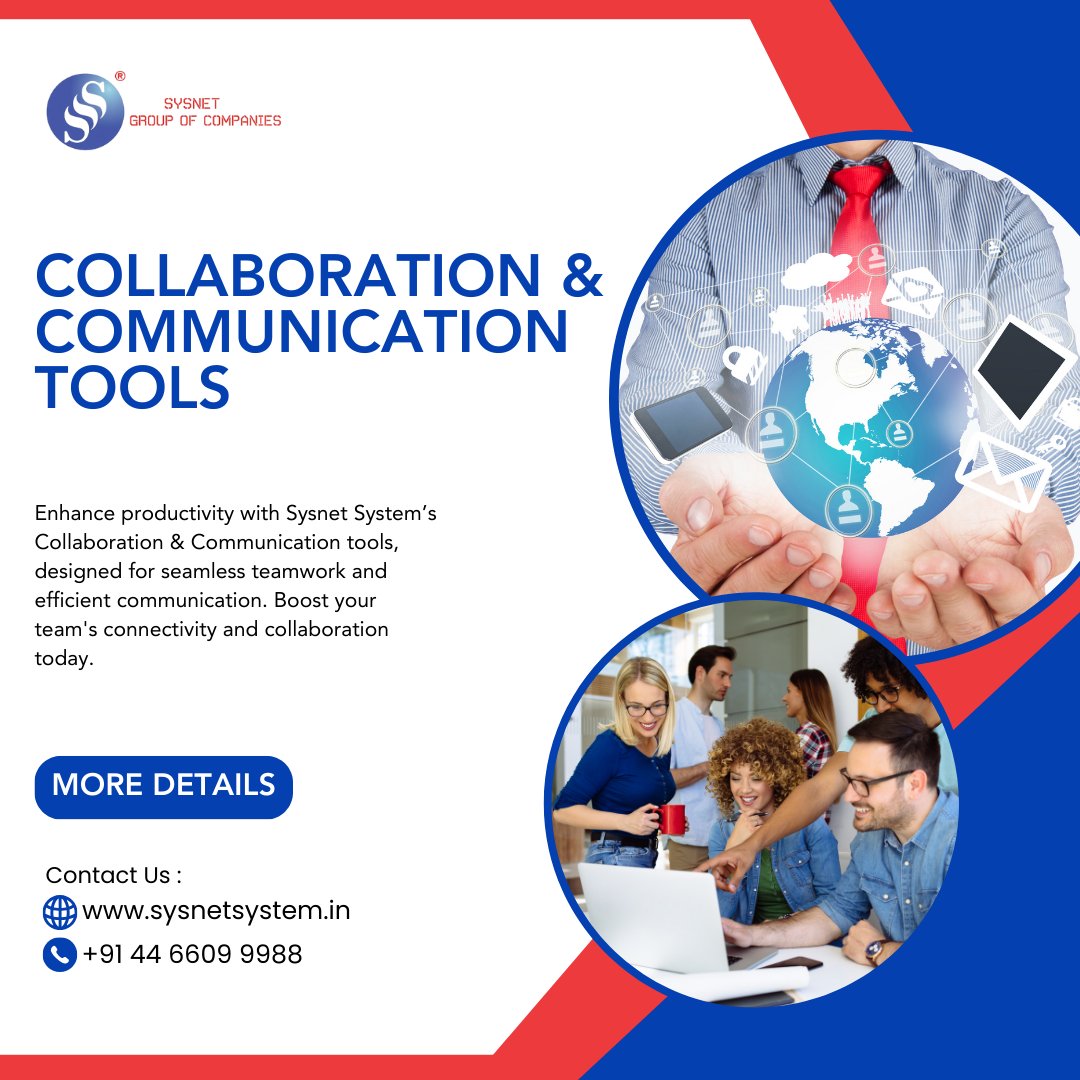 sysnetsystem_'s tweet image. Unlock your team's potential with Sysnet System's Collaboration & Communication tools! Enhance productivity, streamline teamwork, and boost connectivity today.
Contact us : +91 44 6609 9988
#SysnetSystem #CollaborationTools #CommunicationTools #Teamwork #Productivity