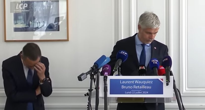 Thomas_Lemahieu's tweet image. l’Humanité:

- @humanite_fr a publié le plan confidentiel, #Périclès, de Pierre-Édouard Stérin. Vos noms sont présents dans un tableau de dirigeants politiques avec lesquels nouer une « confiance totale ». En aviez-vous connaissance ? »

Laurent Wauquiez et Bruno Retailleau: