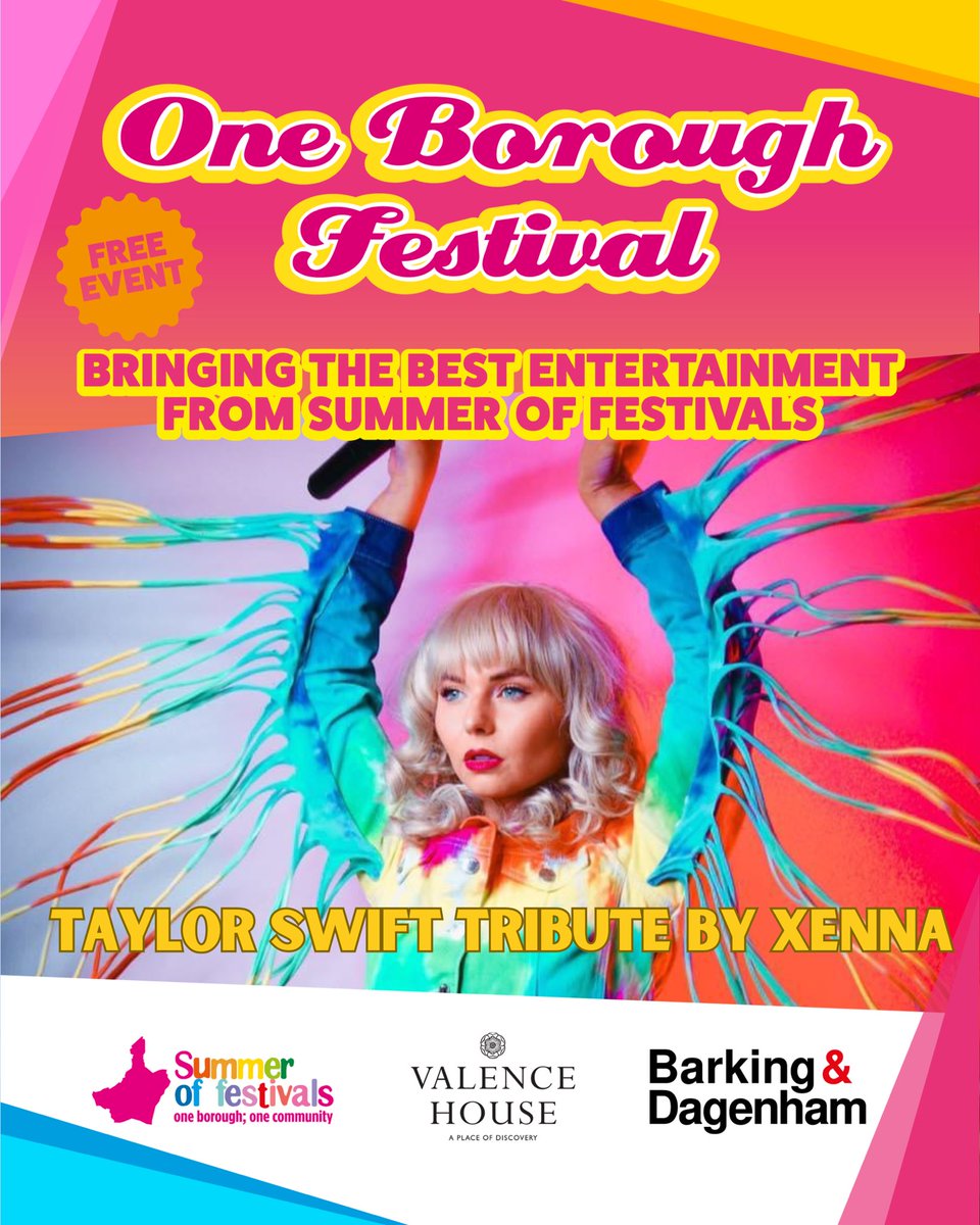 💕Calling all you Swifties💕
The incredible Taylor Swift by Xenna will take to the stage this Saturday at 1pm at the One Borough Festival at Valence Park, East London. This free family day out opens 12pm to 7pm and is free entry. 
To find out more visit ➡️ lbbd.gov.uk/oneboroughfest
