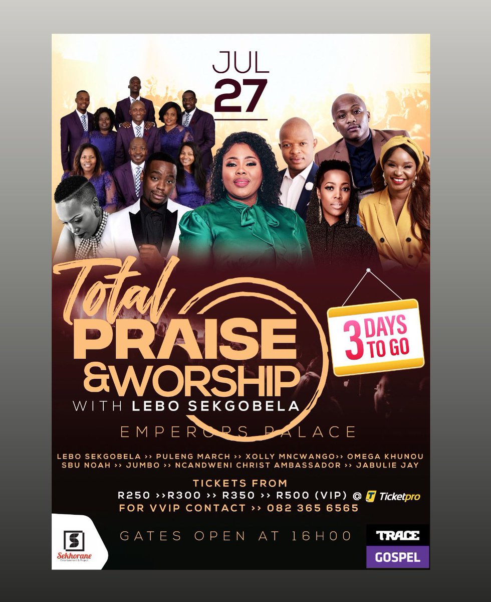 SekgobelaLebo's tweet photo. We are 03 DAYS AWAY from #TPWWLS
Tickets still available from TicketPro!
https://t.co/3YLezNQTVe
Or from your nearest SPAR.
Looking forward to seeing you there ❤️🙏🏿 https://t.co/BZYxXDl9nC