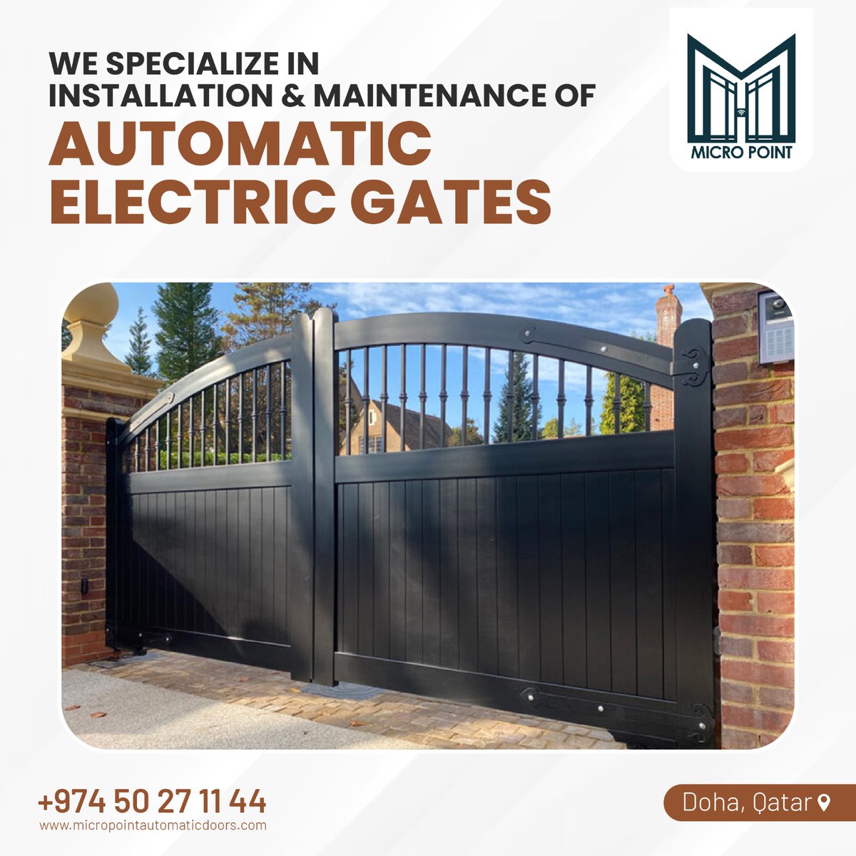 MicroPointQatar's tweet photo. We Specialize in Installation &amp; Maintenance of Automatic Electric Gates 🍃

📞 Call / WhatsApp: +974 50271144
👉 Visit: https://t.co/fOxw4xBc5F

#automaticgates #eletricgates #maintenance #industrial   #installation #automatic #doha #qatar #micropoint #commercial #residential https://t.co/bi5J8Zlwen