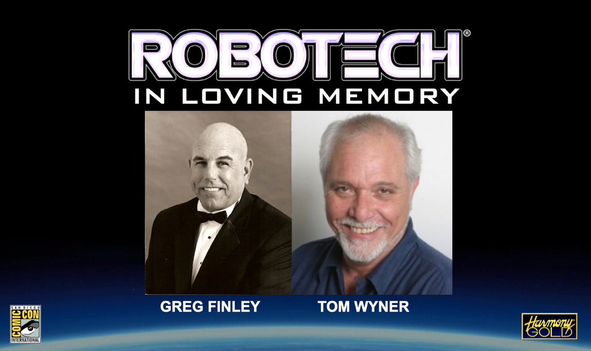 RobotechNews's tweet photo. The #SDCC  panel begins with a tribute to #Robotech voice actors, Greg Finley (Captain Gloval / Supreme Commander Leonard) and Tom Wyner. 

#80s #anime #macross #mospeada https://t.co/ijsiNJtw69