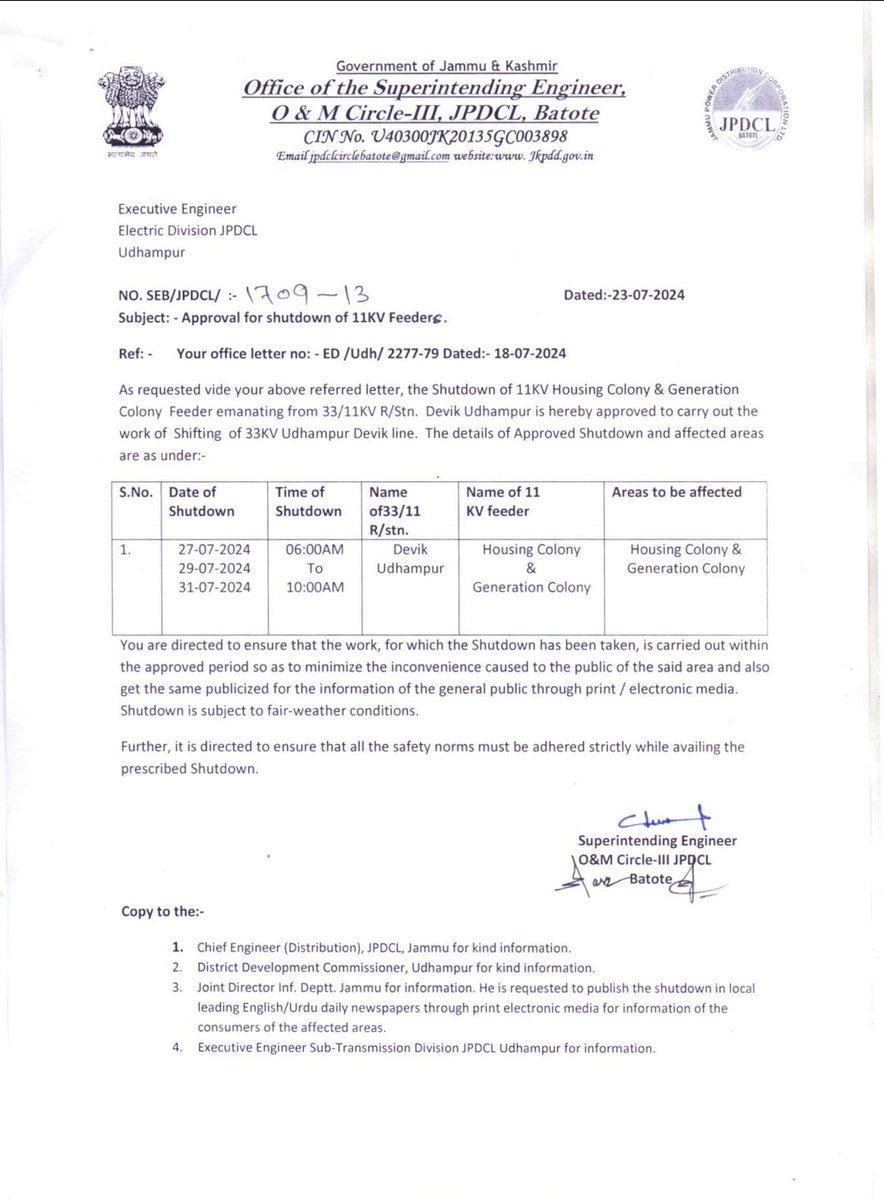 SEJpdclbatote's tweet photo. To execute various development works, shutdown of following 11 KV Feeders is hereby approved.
Inconvenience Caused to the General Public is highly regretted. https://t.co/OIInkW2y8w