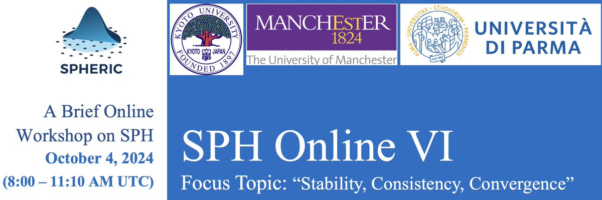 Followed by five previous SPH Online workshops organised during the past four years, we are pleased to announce that the sixth SPH Online workshop, SPH Online VI, will be held on Friday, October 4, 2024.

The focus topic of SPH Online VI will be “Stability, Consistency and