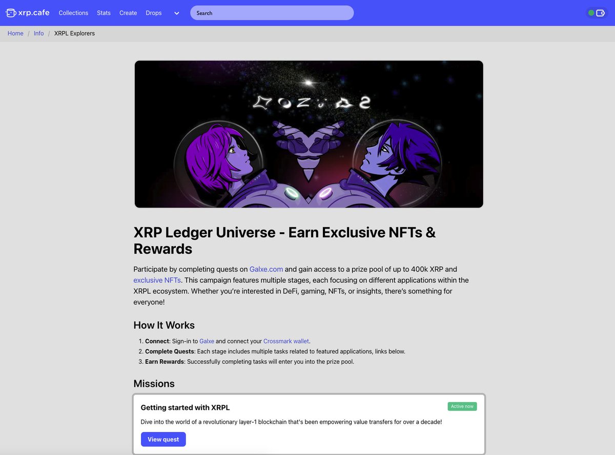 xrpcafe's tweet photo. Good Morning 🌞 

The XRP Ledger has fantastic apps build by amazing teams.

Use XRP Ledger apps and complete your #XRP Ledger Explorer Quests to be eligible for XRP and NFT rewards!

More information and how to participate👇🏼
https://t.co/sRmql9vsa8 https://t.co/FRqjZV5Jvs