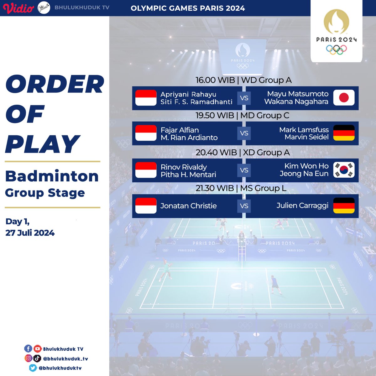 bhulukhuduktv's tweet photo. Badminton akan jadi salah satu cabor yang paling dinanti di Olimpiade Paris 2024. Berikut jadwal lengkap badminton Olimpiade 2024. https://t.co/GCoki0htNf