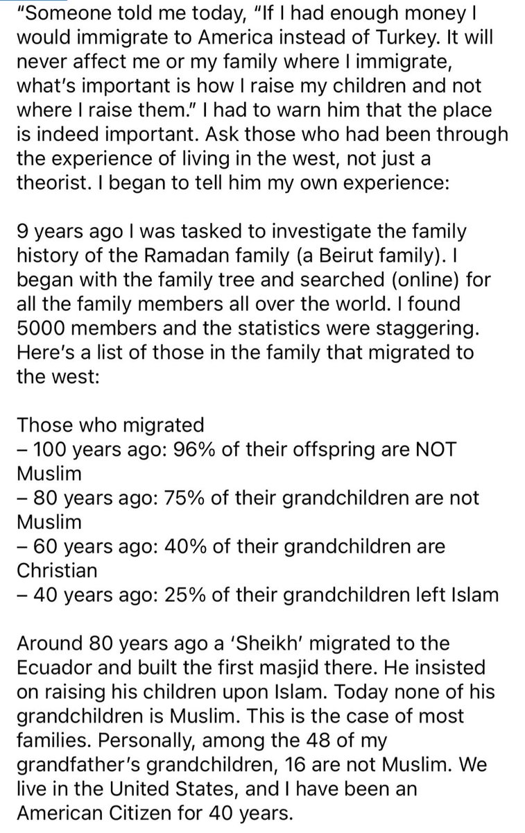 saudischoolbook's tweet photo. Statistics indicate the positive correlation between the length of time residing in the lands of Kufr and the apostasy rate. One should fear for himself and his future generations of falling into Kufr and Shirk. Apostasy at the end of time will increase. We are witnessing this today, especially among the Muslims in the lands of Kufr. 
Statistics from some studies show that 96% of the offspring of those who migrated to a particular Western land 100 years ago are Kufaar today. Those who migrated 80 years ago, then 75% of the offspring are Kufaar now. Because the Kufaar wish that you leave your Deen, this is their aim. They will erect laws in order to harm the Muslims, and they will enforce Kufr, immorality through legal means. 
Ibrahim alayhi salam made the Dua 
وَإِذْ قَالَ إِبْرَاهِيمُ رَبِّ اجْعَلْ هَٰذَا الْبَلَدَ آمِنًا وَاجْنُبْنِي وَبَنِيَّ أَن نَّعْبُدَ الْأَصْنَامَ
And (remember) when Ibrâhîm (Abraham) said: "O my Lord! Make this city (Makkah) one of peace and security, and keep me and my sons away from worshipping idols.
رَبِّ إِنَّهُنَّ أَضْلَلْنَ كَثِيرًا مِّنَ النَّاسِ
O my Lord! They have indeed led astray many among mankind
If Ibrahim alayhi salam did not feel safe, and he is a Prophet of Allah with perfect Aqeedah of Tawheed then you should definitely have a greater reason to fear for yourselves and your future generations of falling into Shirk especially in the lands of Kufr!
Allah, the Most High Mentioned 
إِنَّ الَّذِينَ تَوَفَّاهُمُ الْمَلَائِكَةُ ظَالِمِي أَنفُسِهِمْ قَالُوا فِيمَ كُنتُمْ ۖ قَالُوا كُنَّا مُسْتَضْعَفِينَ فِي الْأَرْضِ ۚ قَالُوا أَلَمْ تَكُنْ أَرْضُ اللَّهِ وَاسِعَةً فَتُهَاجِرُوا فِيهَا ۚ فَأُولَٰئِكَ مَأْوَاهُمْ جَهَنَّمُ ۖ وَسَاءَتْ مَصِيرًا
The translated meaning
Verily! As for those whom the angels take (in death) while they are wronging themselves (as they stayed among the disbelievers even though emigration was obligatory for them), they (angels) say (to them): "In what (condition) were you?" They reply: "We were weak and oppressed on the earth." They (angels) say: "Was not the earth of Allâh spacious enough for you to emigrate therein?" Such men will find their abode in Hell - What an evil destination!
And the Messenger of Allah  ﷺsaid in an authentic hadith 
I am free from every Muslim residing among the Mushrikeen
Narrated by Abu Dawood, authenticated as saheeh by al-Albani 
This proof was always cited by Imam Al-Albani may Allah have mercy on him to prove the obligation of Hijrah. 
The high rates of apostasy are easy to understand and explain and the main reason is the people have been reprogrammed with a new Atheist Kufr religion through the Kufr education system, they are surrounded by every evil, they see evil, they hear evil and they think like devils due to the Kufr environment. 
Now you have fools who assume they know more than the Ulama and due to their deficiency in Tawheed, Tawakkal and knowledge they make it permissible to live in the lands of Shirk, Kufr, darkness, immorality, Fisq, filth based on some extreme isolated case. This is not from the Salafi Manhaj. 
If you look at the state of the majority of the Muslims in the West, you will find them imitating the Kufaar in everything, and that is very dangerous as the Messenger of Allah ﷺ said 
مَنْ تَشَبَّهَ بِقَوْمٍ فَهُوَ مِنْهُمْ
Whoever imitates a people, then he is one of them. 
Narrated by Abu Dawood, authenticated by Al-Albani.
They imitate them in clothing, how they talk, think, walk, manners, character, and even the Aqeedah has been corrupted, especially Al Walaa wal Baraa has totally been eroded. Many only carry a Muslim name, and other than that, they have no link with Islam or the Muslims. 
Do not expose yourselves and your families to the fitnah that it engulfs you, weakens you & defeats you. Plan your escape by seeking the aid of Allah and taking the necessary means. May Allah make it easy for the Muslims to undertake the Hijrah for the sake of Allah in order to protect their Deen, honour, and family.