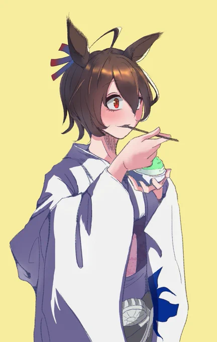 ばく先生( )の浴衣タキオンさんが大変に素晴らしかったので参考にお絵描きさせていただきましたー!!!#ウマ娘 
