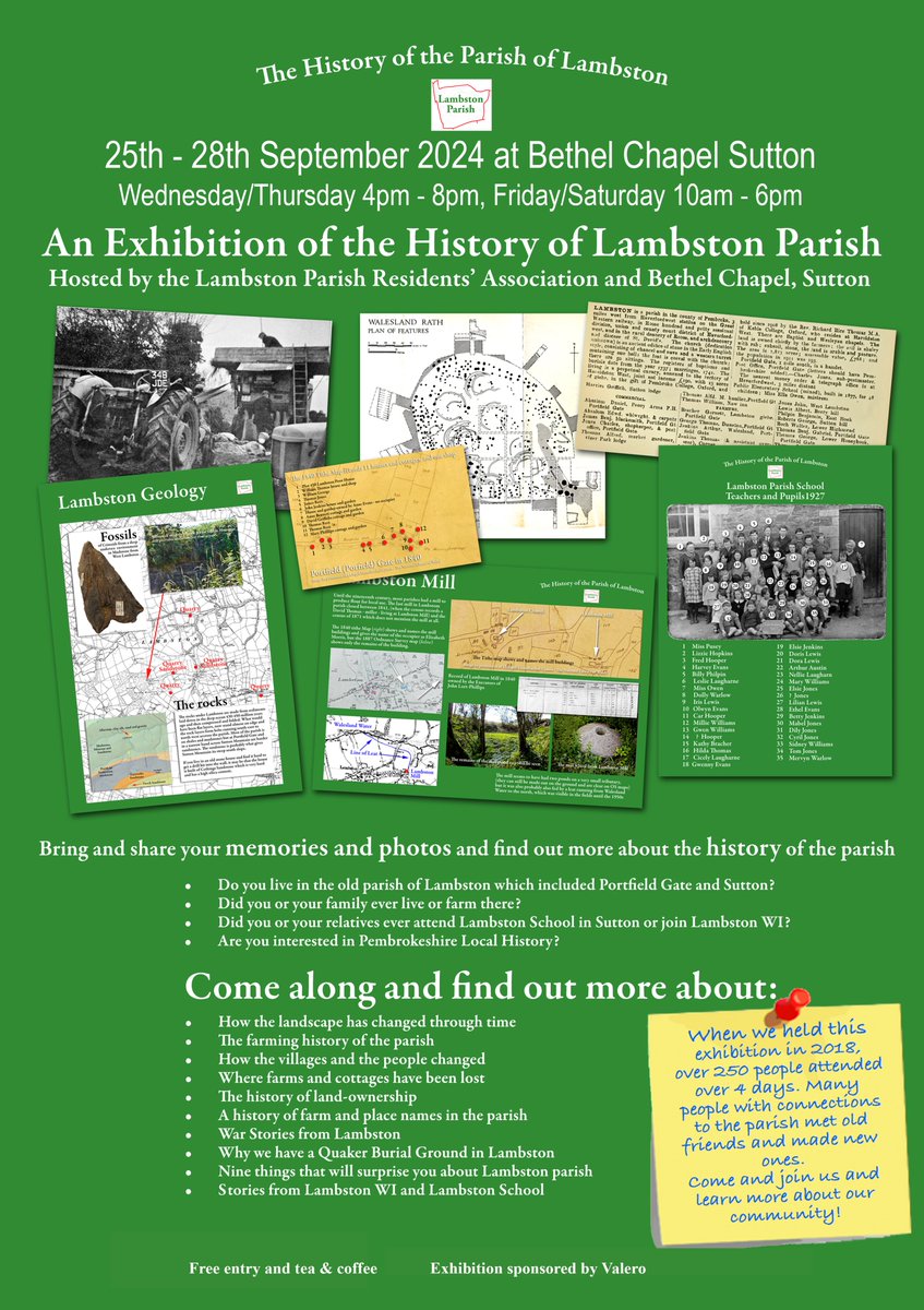 📆  25-28 September
⏳ 4-8pm Wednesday and Thursday
⏳ 10am-6pm Friday and Saturday
👉  Bethel Chapel | Sutton | SA62 3LP

🫵 Pop along and learn more about Lambston at this superb event. 

✅ For more info visit the  <a href="/PembsHub/">Pembrokeshire Community Hub</a> FB page.

#pembrokeshire <a href="/PembsPAVS/">Pembrokeshire Association of Voluntary Services</a> <a href="/Pembrokeshire/">PembrokeshireCC</a>