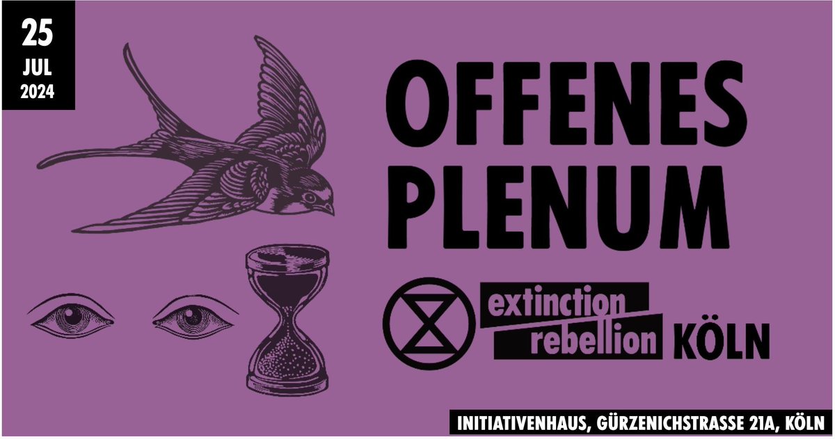 Sommerloch oder nicht - es ist mal wieder soweit: Unser offenes Plenum findet am Donnerstag, 25.7. um 18:30 Uhr statt. Vor Ort im Initiativenhaus in Köln oder online.

Hier geht's zur online Teilnahme bbb.extinctionrebellion.de/rooms/xrk-k2d-…