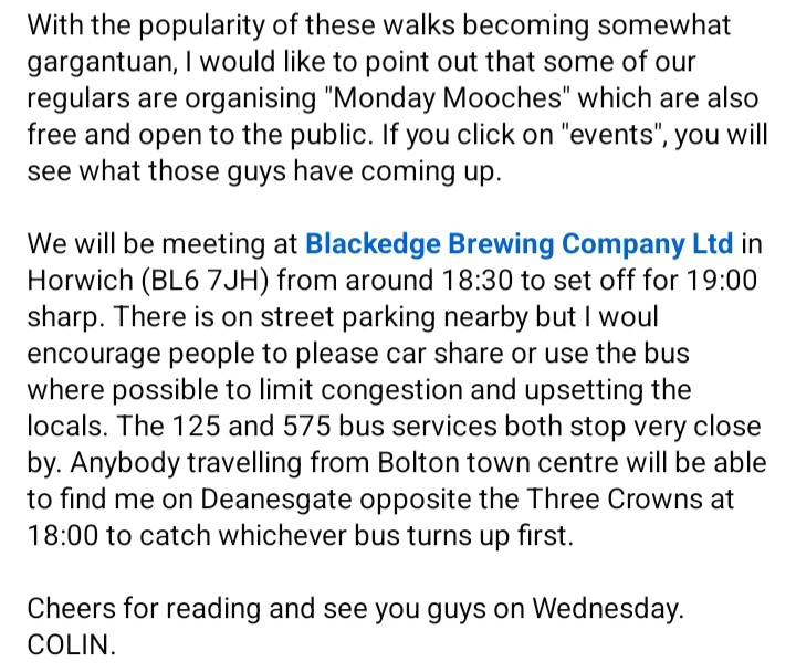 Moors2Mountains's tweet photo. Off out with Bolton Walking and Outdoors Appreciation Society tonight for another full capacity group walk. #boltonwalking #Lancashirewalks #walkinggrouo #groupwalk #horwich @boltonwalking @Blackedgebeers @thebrewery_bar https://t.co/MzEWFvCSYK