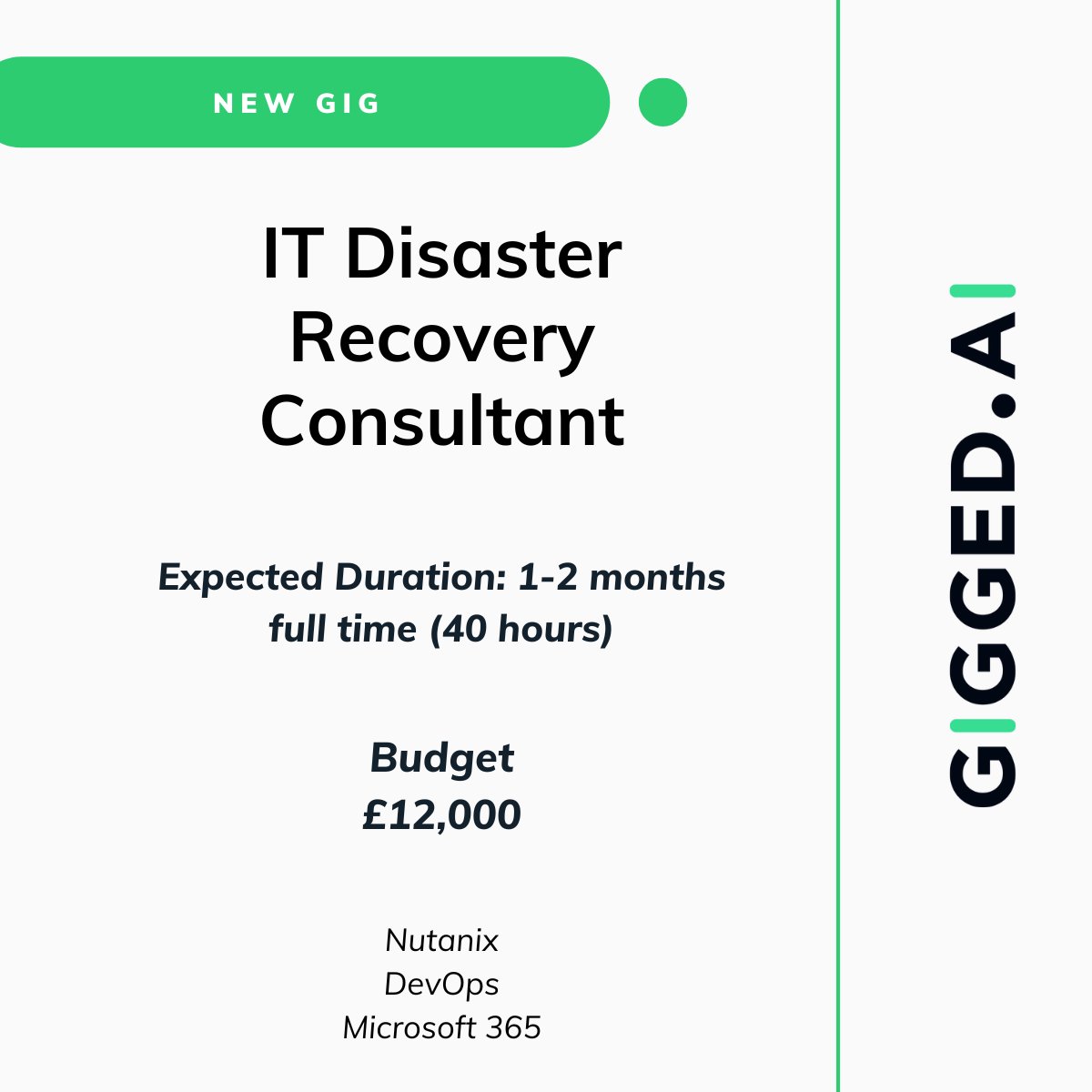 2 new gigs landed!

☑ OUTSIDE IR35
☑ UK Based 
☑ Remote (open to occasional travel)

If you would like to apply follow the link below: 

Capacity Planning - lnkd.in/g4kT8r4s 
IT Disaster Recovery - lnkd.in/gg4g8Ju2