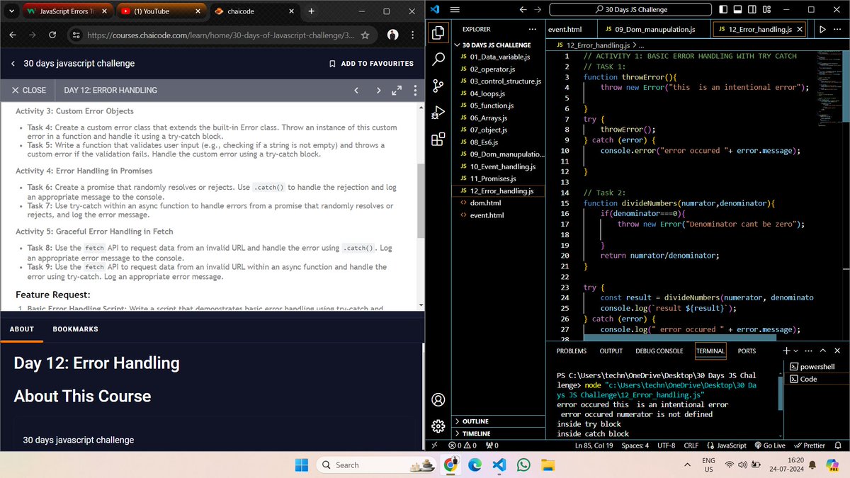 mr_yadav__70's tweet image. 30 Dyas Javascript Challange #day12 Completed:
Task Day 12: ERROR HANDLING IN JAVASCRIPT
#chaiorcode #webdev #javascript #connect