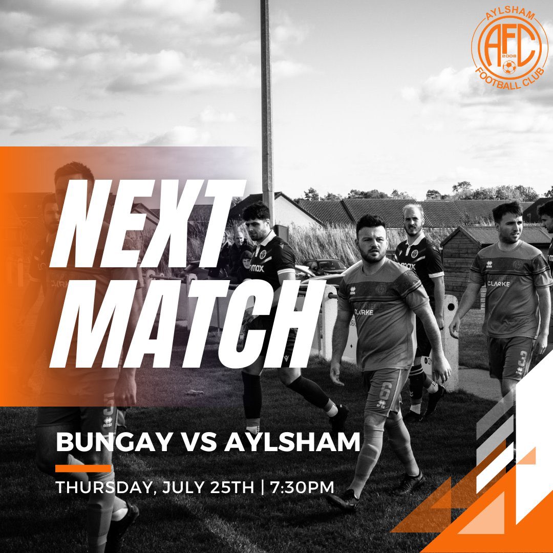 📆 Preseason Friendly ⚽️

Our First team continue their preparation for the upcoming season with a friendly away at <a href="/BungayTownFC/">Bungay Town FC</a> tomorrow. 

Kick-off at 7:30 PM.

Join us as we look to build momentum for the season ahead.

Your support is always valued 🧡💙

#AylshamFC