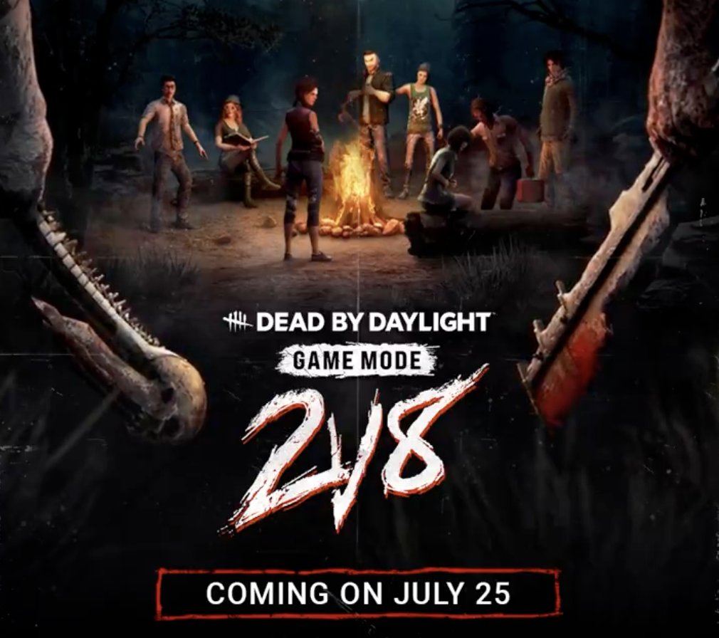 dbd_kamigame's tweet photo. 【明日深夜に２対８モードが実装！】

キラー２人サバイバー８人の限定モード「２v８」は、７月２６日AM０時、つまり明日深夜実装です！

うおおおおおおおおおおおおおついにｷﾀ━━━━(ﾟ∀ﾟ)━━━━ !!!!!

▼２対８モードの内容とルール
https://t.co/bcYIB4o8WG　
＃DbD