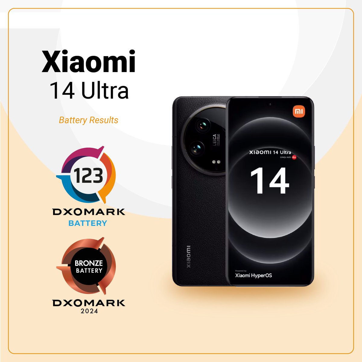 DXOMARK's tweet photo. The @Xiaomi #14Ultra’s global battery performance is rated above average, though it lags behind its predecessor in autonomy, charging, and efficiency. 🔋
👉Read more at the #DXOMARK product review: https://t.co/nfQPddjkAU https://t.co/ihjV56zHHf