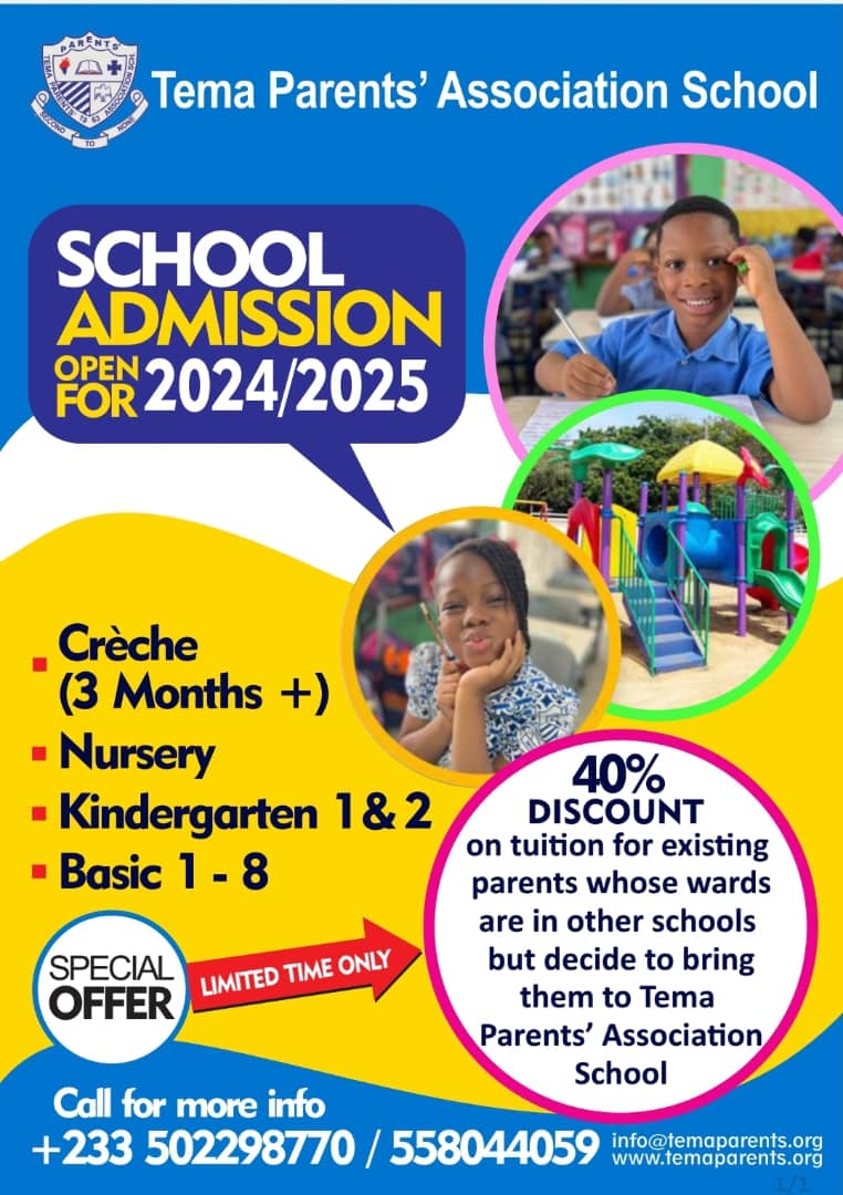 Tema_Parents's tweet photo. Tema Parents' Association School 

Admission Open For 2024/2025 Academic Year. 

Kindly Share https://t.co/MoQxUyFuAE