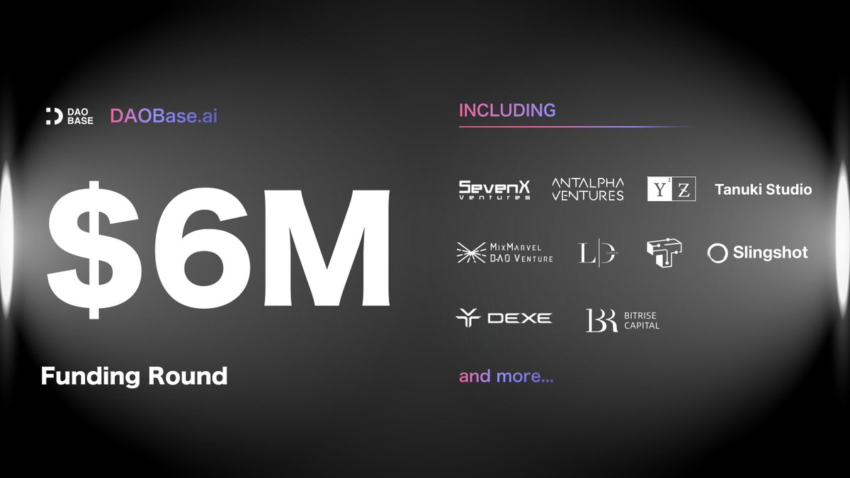 DAOBase 🐝 (@daobase_ai) on Twitter photo We are thrilled to announce the successful completion of our $6 million funding round 🎉
A heartfelt thank you to our incredible supporters, including <a href="/SevenXVentures/">SevenX Ventures</a>, @AntalphaGroup, <a href="/y2z_Ventures/">y2z Ventures</a>, Tanuki Studio, Slingshot Labs, <a href="/LD_Capital/">LD Capital</a>, <a href="/MMDaoVenture/">MIX DAO</a>, <a href="/capital_ti/">Ti Capital</a>, We are thrilled to announce the successful completion of our $6 million funding round 🎉
A heartfelt thank you to our incredible supporters, including <a href="/SevenXVentures/">SevenX Ventures</a>, @AntalphaGroup, <a href="/y2z_Ventures/">y2z Ventures</a>, Tanuki Studio, Slingshot Labs, <a href="/LD_Capital/">LD Capital</a>, <a href="/MMDaoVenture/">MIX DAO</a>, <a href="/capital_ti/">Ti Capital</a>,