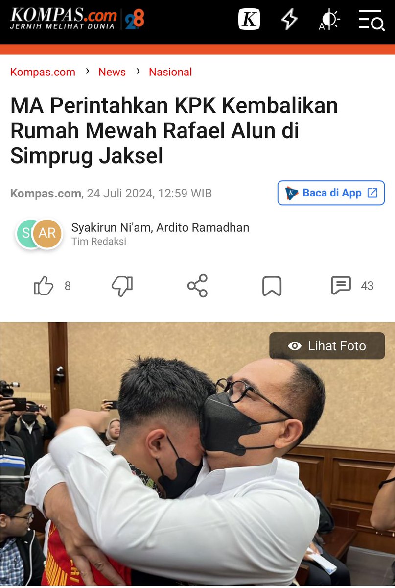 ghozyulhaq's tweet photo. Yang disuruh kembalikan oleh MA:
- Rumah mewah di Simprug Golf
- Deposito Rp 199,9 juta
- Uang Rp 19,8 juta

Bener-bener hakim nuraninya gak ada. 

Enak bener jadi koruptor, di penjara hidup enak, masa hukuman dipotong, harta dibalikin.

Suram 😵😵 https://t.co/WQEHchOGwy