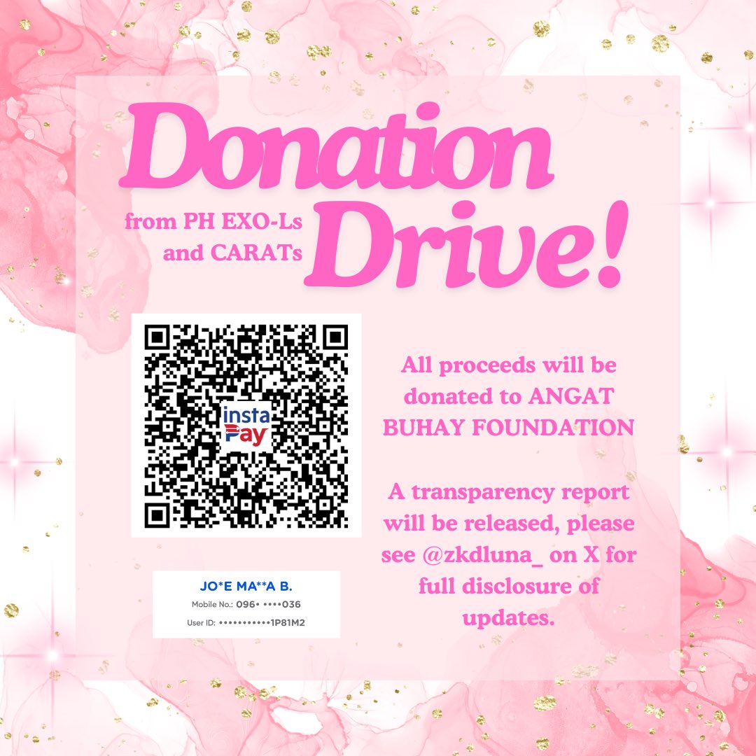 A DONATION DRIVE FROM THE PH EXO-Ls AND CARATs 🤍

HELP RETWEET ‼️‼️

Hello, let’s donate any amount to help the victims of the calamity. All the proceeds will be sent to ANGAT BUHAY FOUNDATION as assistance to the help they provide. Any amount will be highly appreciated!