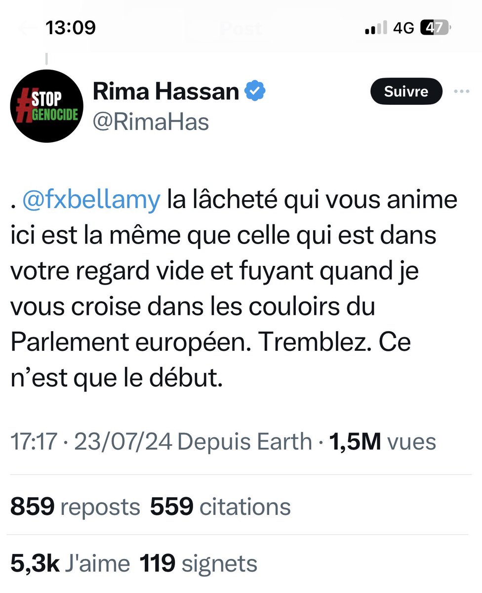 Frédérique Ries (@frederiqueries) on Twitter photo Intimidation, insultes, menaces, la liberté d’expression selon Rima Hassan. Sauf que là elle
viole le code de conduite du parlement européen. J’en saisis la Présidente <a href="/EP_President/">Roberta Metsola</a> Intimidation, insultes, menaces, la liberté d’expression selon Rima Hassan. Sauf que là elle
viole le code de conduite du parlement européen. J’en saisis la Présidente <a href="/EP_President/">Roberta Metsola</a>