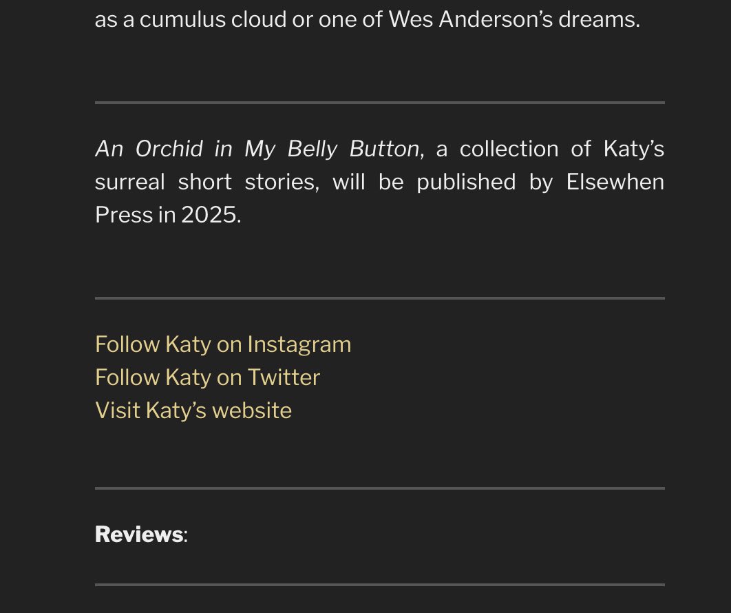 Delighted to announce that An Orchid in My Belly Button, my third book of short fiction, will be published by speculative Elsewhen Press, in 2025. Magical realist/surrealist, it explores environmental issues and nature. elsewhen.press/index.php/cata…