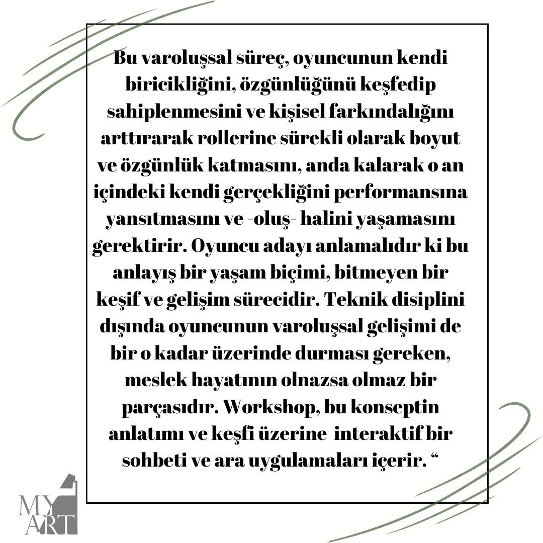 MyartProduction's tweet photo. 6-7 Eylülde, Urladam’da, Gürgen Öz ile Varoluşsal Oyunculuk Atölyesi…

https://t.co/RYctPtyRED https://t.co/G9zzKZGXCT