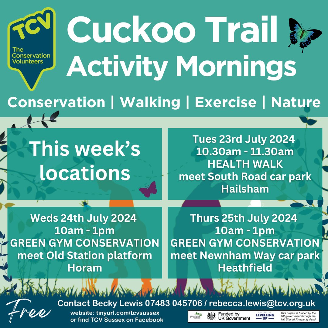 Here's where our Cuckoo Trail Activity Mornings will be this week...
#hailsham #horam #heathfield #cuckootrail <a href="/wealdendistrict/">Wealden District Council</a> <a href="/WDCChairman/">Chair of Wealden District Council</a> #conservation #healthwalks #greengym
