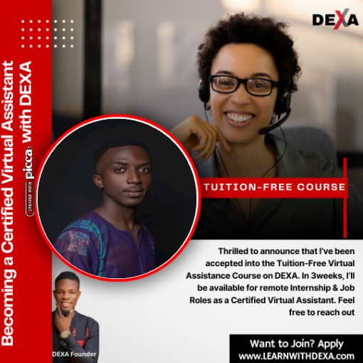 CrownO18's tweet photo. So excited to announce to you of the learning journey I embarked on two weeks ago. It'll be coming to an end tomorrow and by the end of the course I'll be a certified Virtual Assistant. 
I'm available to work with you. 
@Learnwithdexa 
#VirtualAssistanceServices
#ReadyToWork https://t.co/VlGsp8jGGm