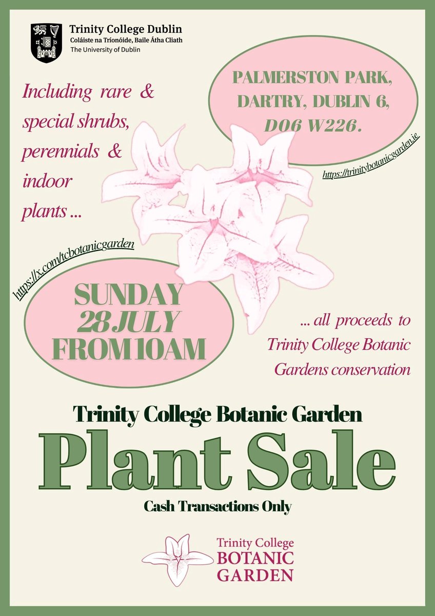 Trinity College Botanic Garden (@tcbotanicgarden) on Twitter photo 📢📢📢It's the 🌷Plant Sale🌷of the year 🥳😀 Please come and support us this Sunday morning - guaranteed lots of amazing plants 🌼🌺🌿🌾🌴🌹🪴🌸🌵 to brighten your gardens and homes
<a href="/TCD_NatSci/">School of Natural Sciences, Trinity College Dublin</a>
<a href="/tcddublin/">Trinity College Dublin</a>
#plantsale #PlantSociety #SundayDublin #Rathgar #Rathmines 📢📢📢It's the 🌷Plant Sale🌷of the year 🥳😀 Please come and support us this Sunday morning - guaranteed lots of amazing plants 🌼🌺🌿🌾🌴🌹🪴🌸🌵 to brighten your gardens and homes
<a href="/TCD_NatSci/">School of Natural Sciences, Trinity College Dublin</a>
<a href="/tcddublin/">Trinity College Dublin</a>
#plantsale #PlantSociety #SundayDublin #Rathgar #Rathmines