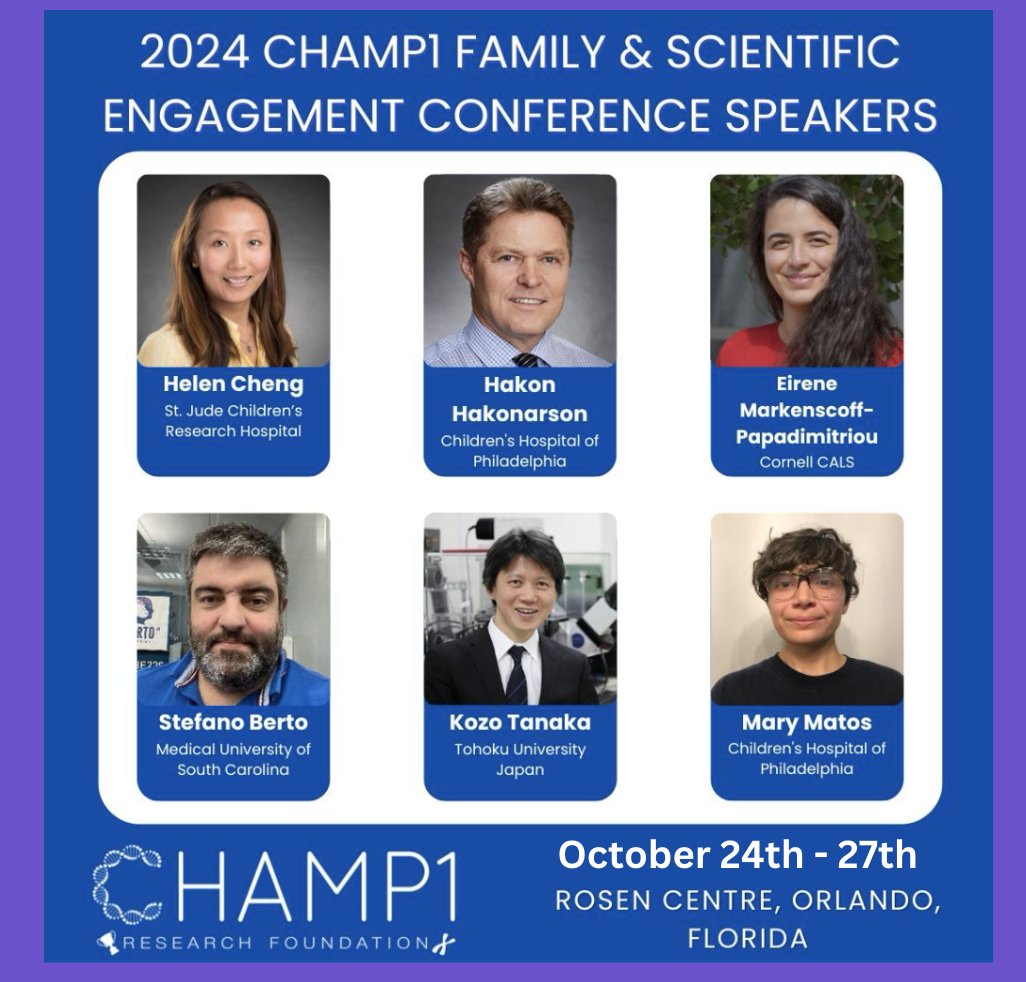 The CHAMP1 Family &amp; Scientific Engagement Conference will beheld October 24th-27th 2024.

This will be at the Rosen Centre in Orlando, Florida 🇺🇸
This will be the largest gathering of CHAMP1 families and professionals to date.

champ1foundation.org/conference