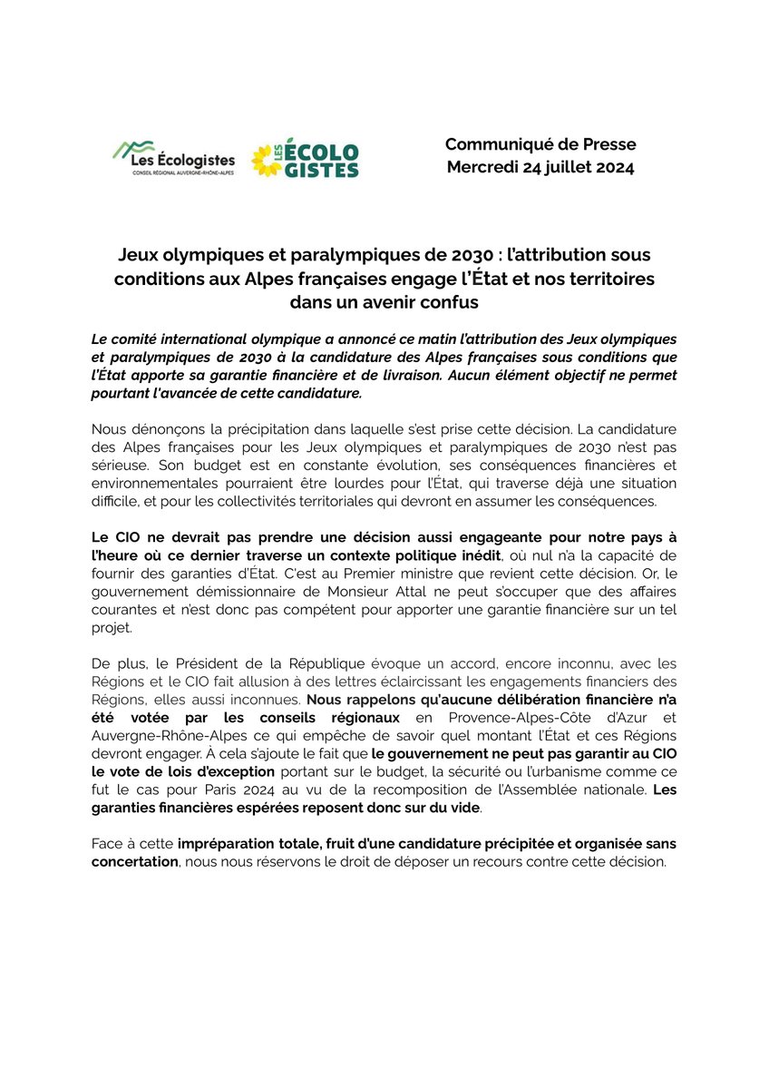 Les Écologistes Région AuRA tweet media