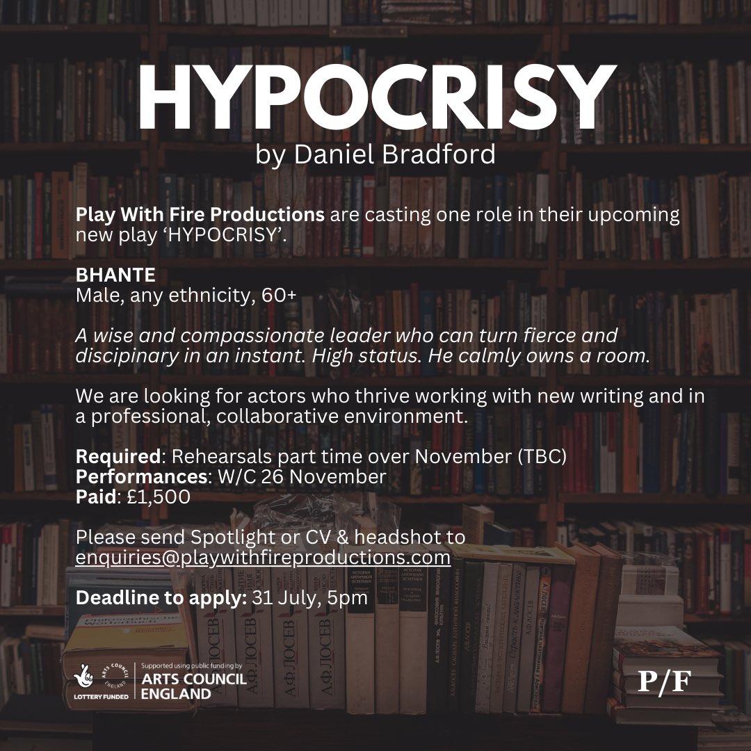 Play With Fire (@playwithfiremcr) on Twitter photo We are CASTING and it feels so good š
We are currently casting the role of BHANTE in our upcoming brand new play: "HYPOCRISY", written by Artistic Director <a href="/_DanielBradford/">Daniel Bradford</a>
Please send applications to enquiries@playwithfireproductions.com
#castingcall #casting #manchester We are CASTING and it feels so good š
We are currently casting the role of BHANTE in our upcoming brand new play: "HYPOCRISY", written by Artistic Director <a href="/_DanielBradford/">Daniel Bradford</a>
Please send applications to enquiries@playwithfireproductions.com
#castingcall #casting #manchester