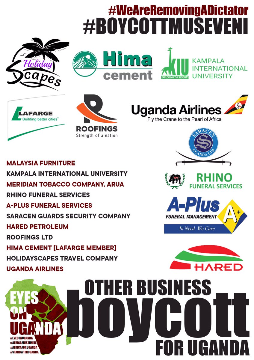 Nakayiza_'s tweet photo. ‼A month into 2021, comrades we were with then cane up with a list of businesses that the general public could boycott. Now this list could be updated to include MPs, ministers etc businesses to not buy from! Back then it was #BoycottMuseveni 
#March2Parliament https://t.co/WtOYRjXKm4