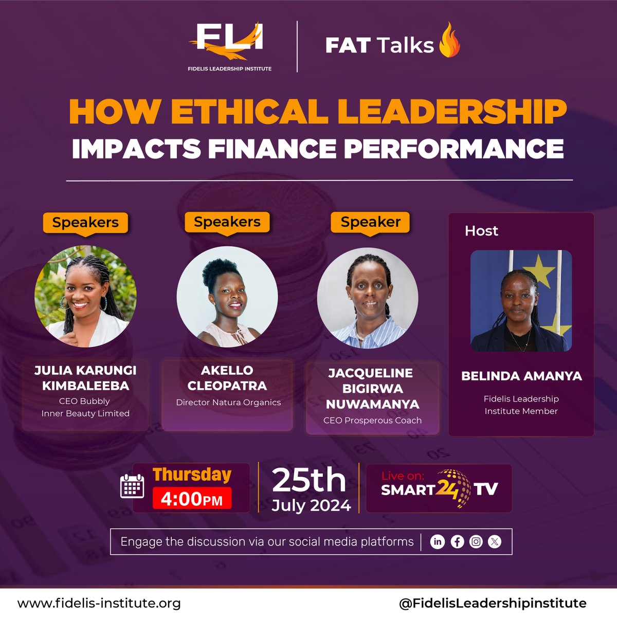 Fat_talks1's tweet photo. Don't miss the FAT Talks live on @Smart24TVnow  (DStv 327, GOtv 320) this Thursday at 4:00 PM as we discuss "How Ethical Leadership Impacts Financial Performance"!

#FATTalks #EthicalLeadership #FinancialPerformance  @FidelisLeaders @coachprosperous @AmanyaBelyndah @BubblyLtd https://t.co/yfM0eWZ69h