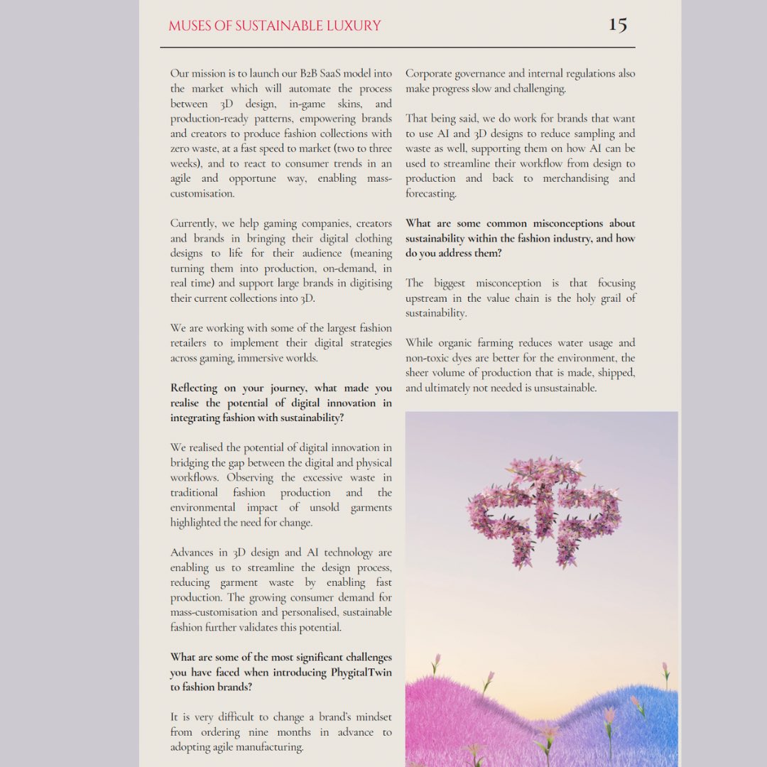 PhygitalTwin (@phygitalt) on Twitter photo What an honour to be featured in the second issue of Muses of Sustainability Luxury alongside these amazing women leading sustainability.
Thanks <a href="/HECParis/">HEC Paris Business School</a> <a href="/tiffanylam/">Tiffany</a> for the in-depth interview.
We started @phygitaltwin trying to redefine fashion for a sustainable future when What an honour to be featured in the second issue of Muses of Sustainability Luxury alongside these amazing women leading sustainability.
Thanks <a href="/HECParis/">HEC Paris Business School</a> <a href="/tiffanylam/">Tiffany</a> for the in-depth interview.
We started @phygitaltwin trying to redefine fashion for a sustainable future when