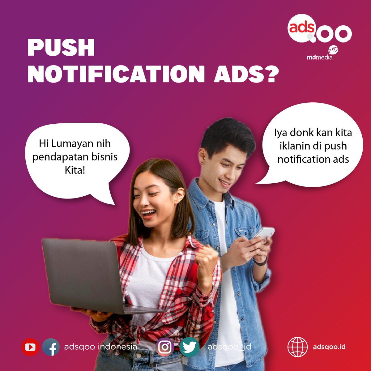 Adsqoo_id's tweet image. Untung ada adsqoo Sobat adsqoo gak perlu pusing lagi bagaimana cara beriklan dengan media push notification ads, tinggal pilih paketnya upload materinya.

Kunjungi adsqoo.id/push-notificat… dan chat untuk konsultasi dengan admin Kami.

#adsqoo #pushnotificationads #iklanpushnotif