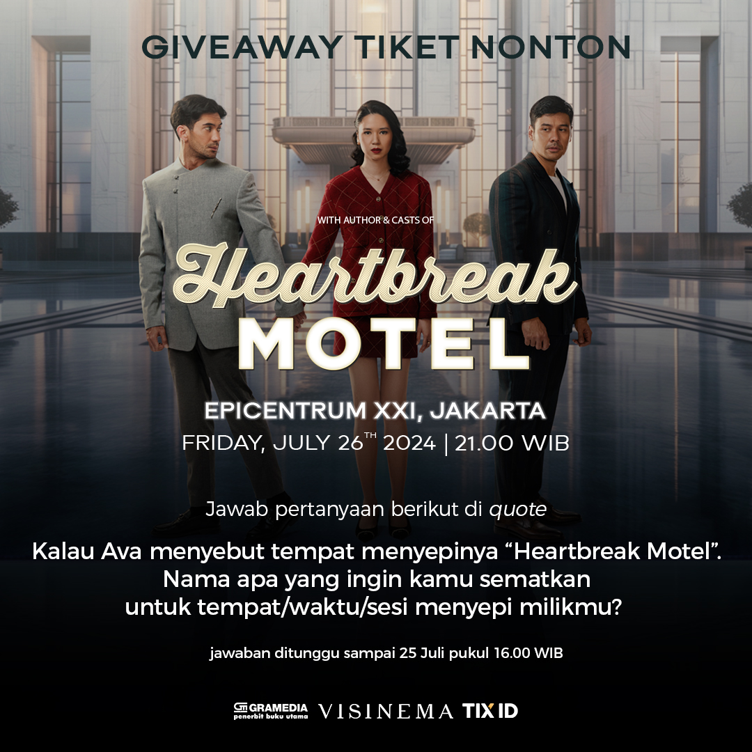 bukugpu's tweet photo. 4 tiket untuk 2 pemenang! Let's go 💨💨💨 GIVEAWAY tiket nonton #HeartbreakMotel brg casts &amp; crews Jumat, 26 Juli di Epicentrum XXI - Jakarta. Langsung aja jawab pertanyaannya... #bukugpu Siapa tau kamu yang beruntung! 🎟️🍿📚

note: transportasi &amp; akomodasi ditanggung pemenang https://t.co/8M4qbzUhPI