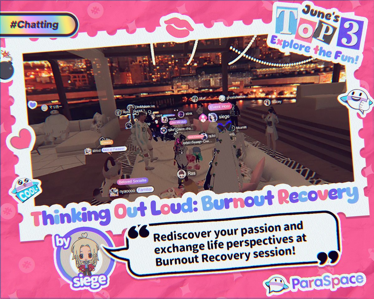 theParaSpace's tweet photo. Check out the top highlights in June:
💬 "Thinking Out Loud: Burnout Recovery" by Siege
🎮 "ParaSpace Squid Game" by Serenity_22
🎤 "Pole Dance Spectacular" by BunnyDeeds
Which event did you enjoy most?
Join now https://t.co/UEWVat9gQG
#ParaSpace #social #virtual #Event #ai https://t.co/2h0r8TAMue