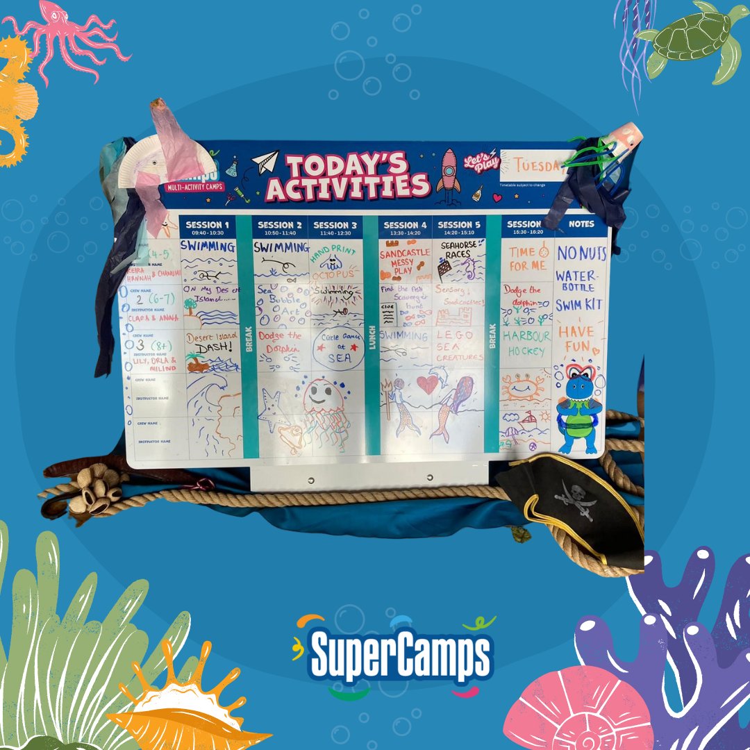 🌊 Dive into Fun at SuperCamps! 🌊

This week's theme is Under The Sea. Take a look at our timetable from The Beacon today! 🐠🌟

It's not too late to book your child's place!

#SuperCamps #Holidaycamp #Summerchildcare