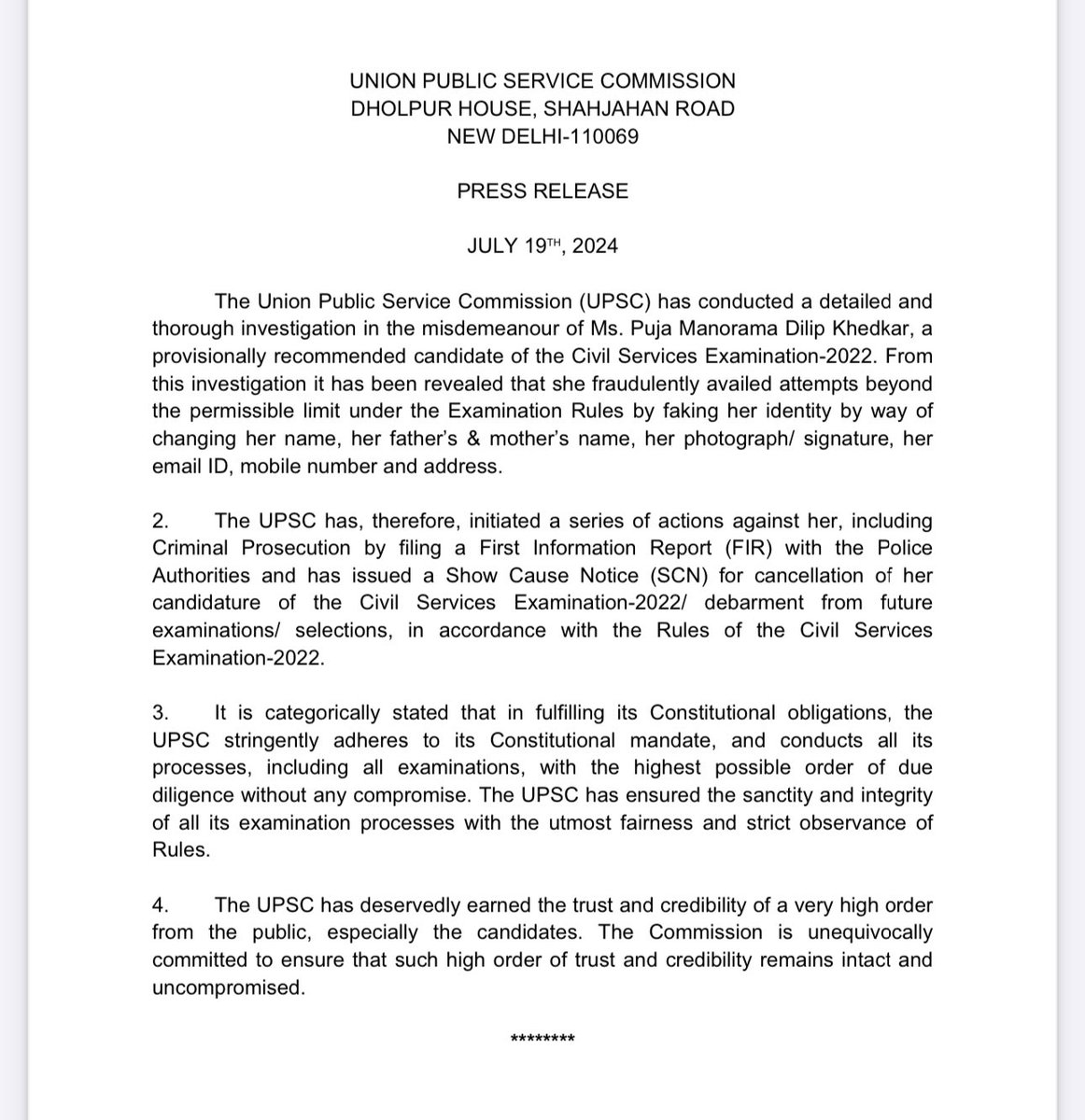 VijayKumbhar62's tweet photo. I have requested the Honourable President of India to initiate an investigation by appointing a commission of a sitting Supreme Court judge to look into the use of bogus certificates in UPSC and other competitive examinations. #IntegrityInExams #UPSC #IAS 
@rashtrapatibhvn https://t.co/UNod2Ckzha