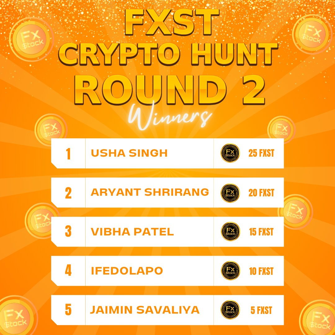 fxsttoken's tweet photo. Congratulations to our 5 FXST Crypto Hunt winners 🥳
Retweet this post and claim your FXST tokens 🪙
For those who didn't win this round, don't lose hope.
Round 3 is starting tomorrow, so stay tuned. ✨
#FXST #fxStock #Fxsttoken #fxstcryptohunt #fxstcryptohuntwinners #fxstgivaway #CryptoRewards #cryptoairdrop #cryptomarket #CryptoCommunity #CryptoNews