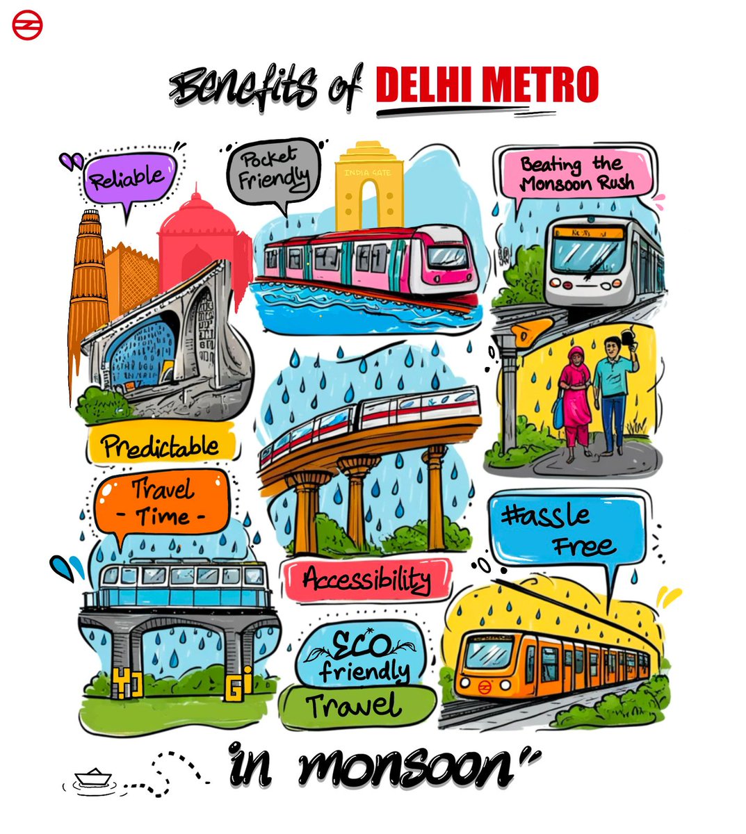 OfficialDMRC's tweet image. Rainy days? Travel with Delhi Metro hassle free and enjoy the weather. 

#DelhiMetro