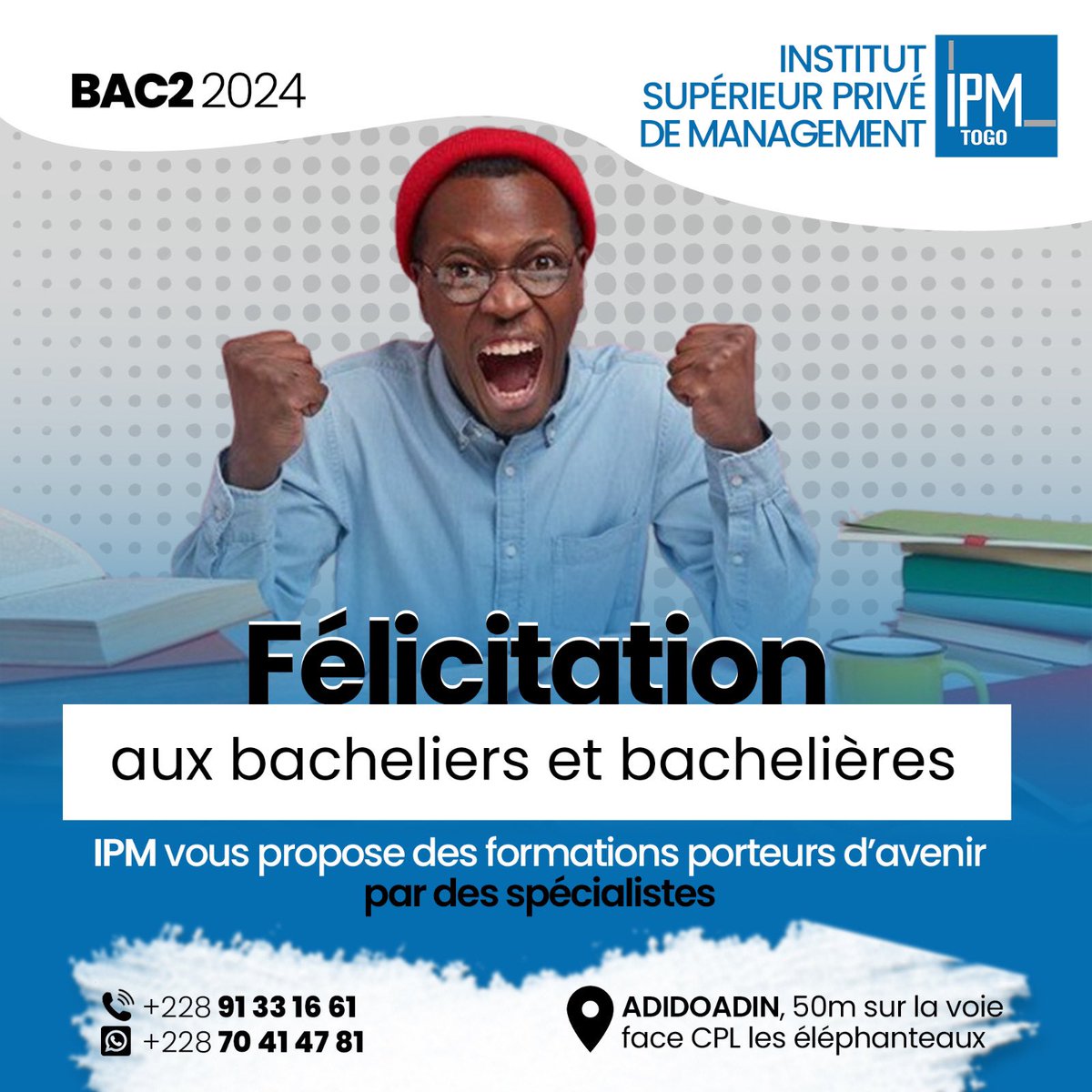 ipm_Togo's tweet photo. Être parmi les 33 000 nouveaux bacheliers togolais de cette année 2024 est à féliciter. 
Vous trouverez sur nos pages les informations utiles qui vous seront salutaires dans vos démarches pour les inscriptions.#ipmtogo #Bac2 2024 https://t.co/N8laElWy4t
