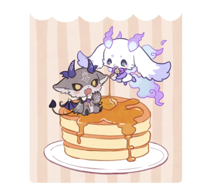 かわいい生き物たちがパンケーキとかアイスの話しててかわいかった#でびるんるん #でびるさまにささげるえ #るんるんびじちかん 