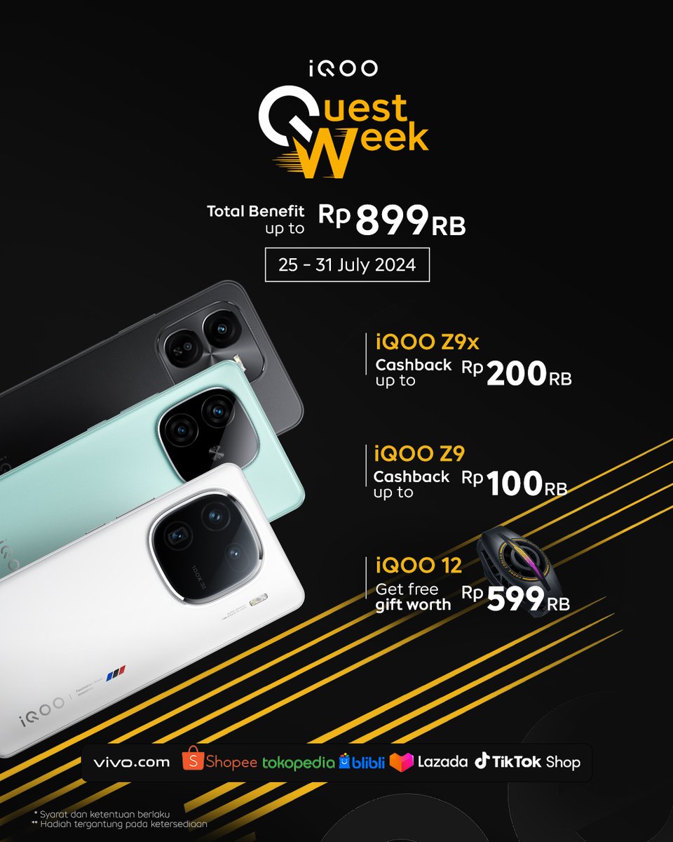 iqoo_id's tweet photo. Quest Week special payday alert! 🚨
Ini waktu yang tepat buat kalian dapatkan smartphone iQOO dan ada benefit up to Rp 800.000
Jangan sampai kelewatan dan kehabisan!
Let’s join sekarang juga trOOps.
#QuestWeek #EmpoweringLife #Amazin9 #iQOOZ9 https://t.co/1zy6wcUupv