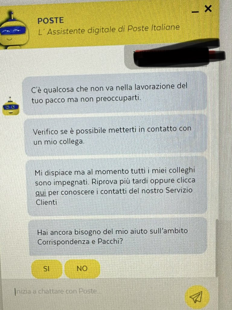 Servizio clienti <a href="/PosteItaliane/">Poste Italiane</a> poca intelligenza molto artificiale