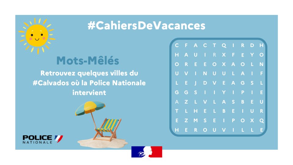 PoliceNat14's tweet image. #MercrediQuizz | ☀ Tout l&apos;été, jouez et apprenez-en plus sur la Police Nationale.

❓ Pour commencer, retrouvez quelques villes du #Calvados où la Police Nationale intervient #CahiersDeVacances 😉

👉 Réponse en commentaire dès ce soir !