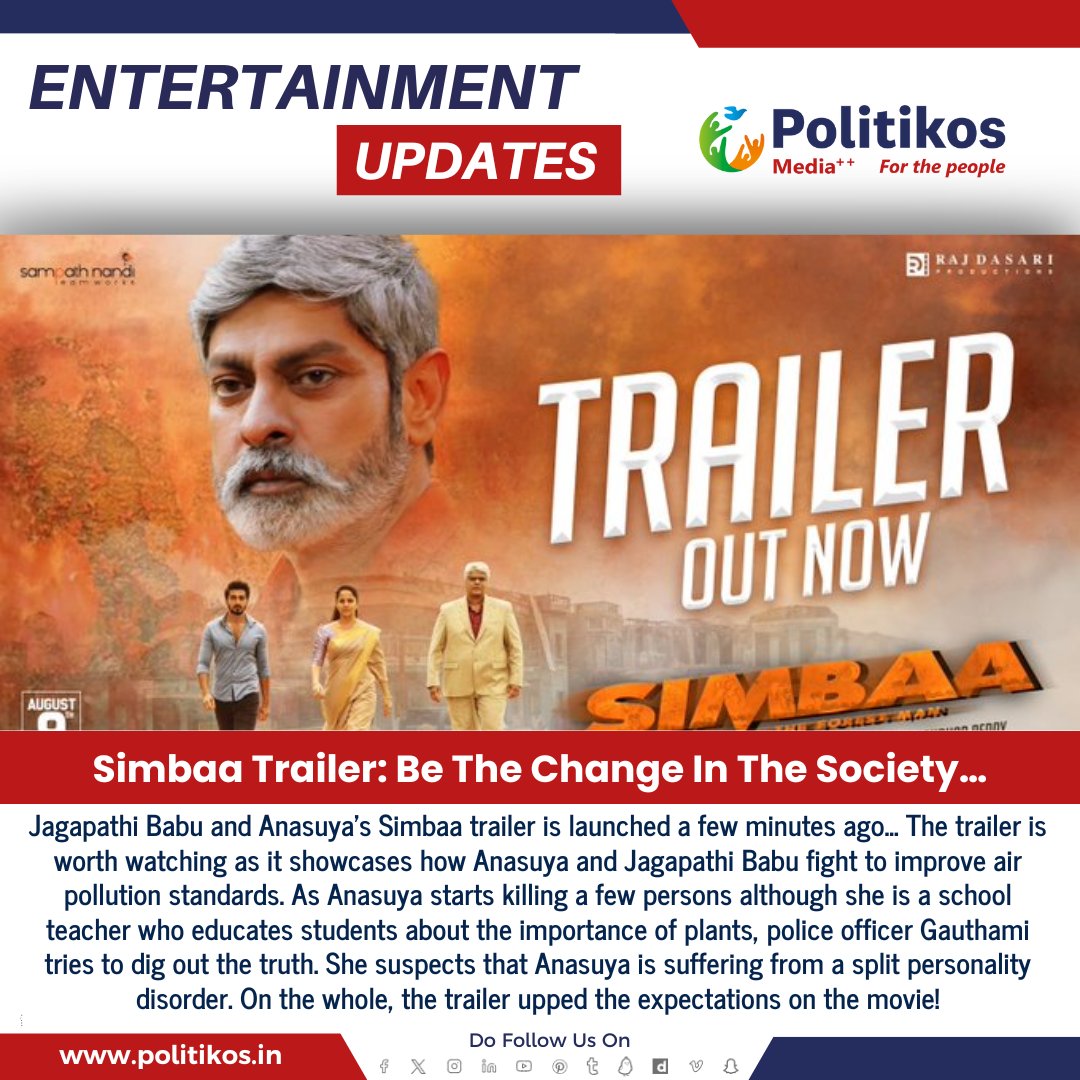 imwpolitikos's tweet photo. Simbaa Trailer: Be The Change In The Society…
#Politikos
#Politikosentertainment
#Tollywood
#Anasuya
#Simbaa
#JagapathiBabu
#SIMBAATrailer https://t.co/p9xEgH3mHM